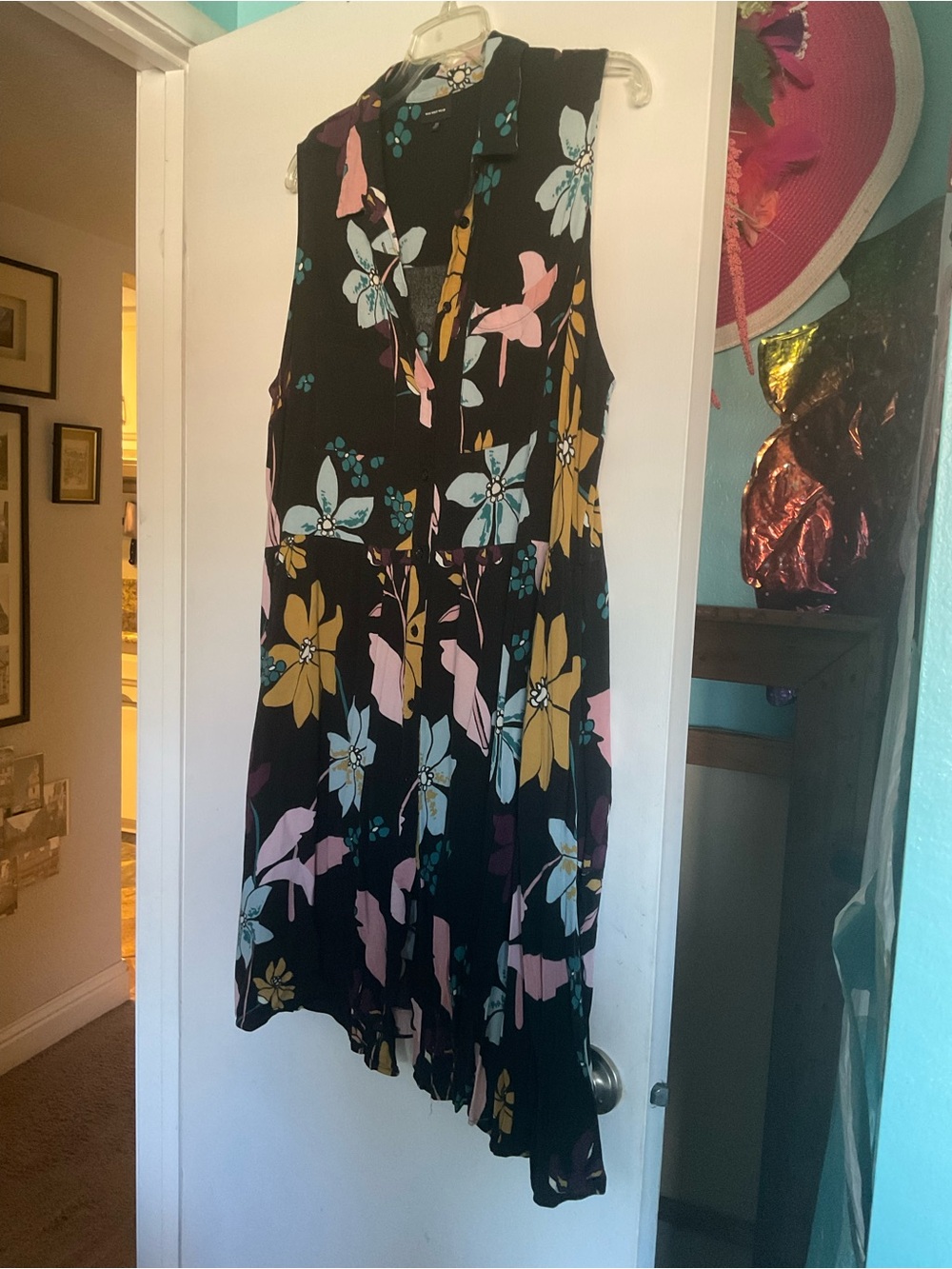 Who What Wear Women’s 3x Floral Dress - Black with Pink, Yellow & Light Blue